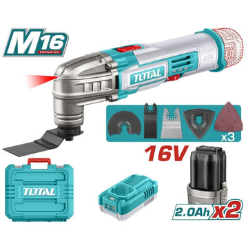 MULTIHERRAMIENTA INALAMBRICA OSCILANTE 16V + 2 BATERIAS 2.0 AH + CARGADOR Y ACCESORIOS INDUSTRIAL SUPER TOTAL