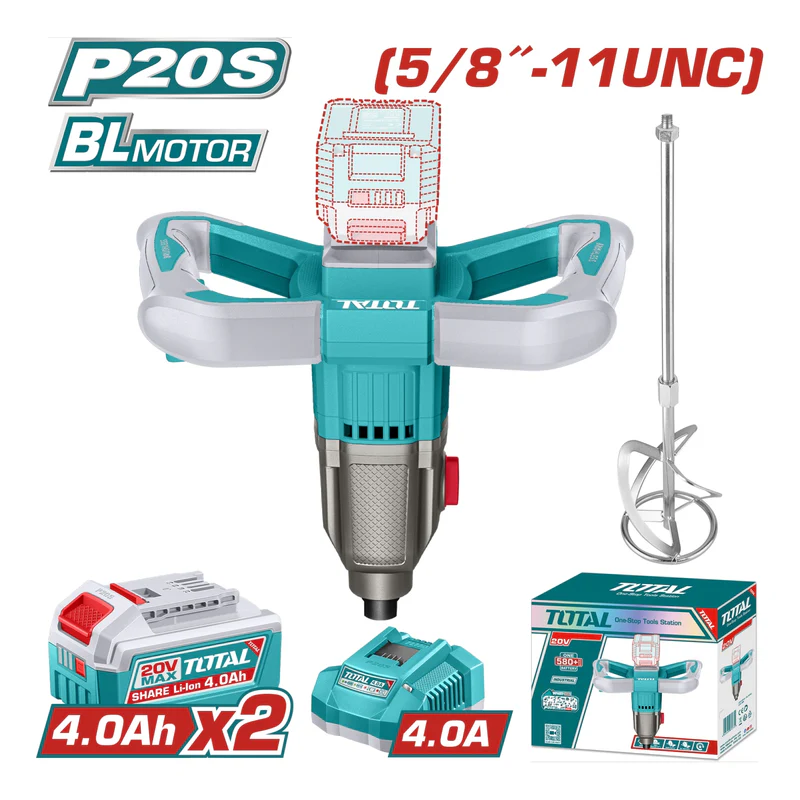 MEZCLADOR DE PINTURA  5/8"-11 20V INCLUYE BATIRDOR + 2 BATERIAS 4.0AH Y CARGADOR INDUSTRIAL SUPER TOTAL (UTMXLI20162)