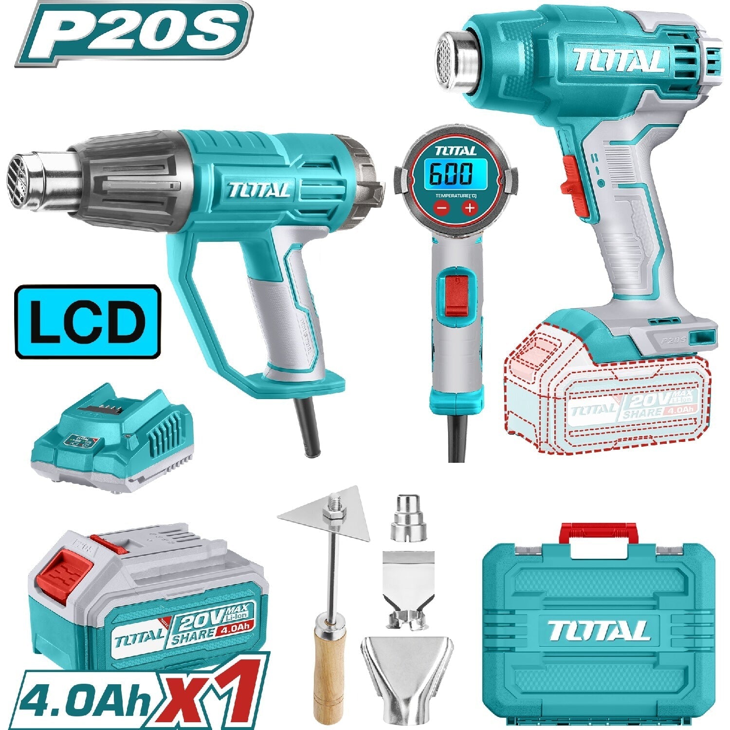 COMBO X 2 PISTOLA DE CALOR INCLUYE 4 ACEESORIOS, 1 BATERIA Y CARGADOR TOTAL
