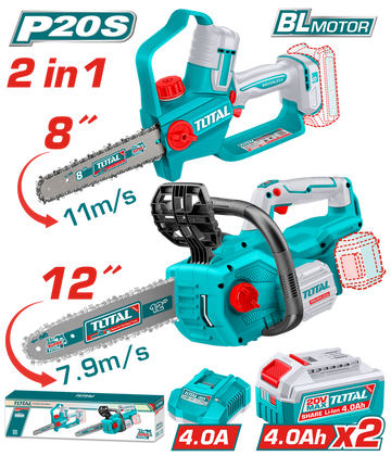 COMBO INALAMBRICO 20V SIERRA MINI 8" + MOTOSIERRA 12" + 2 BATERIAS 4.0AH + CARGADOR INDUSTRIAL SUPER TOTAL (UTOSLI251085)