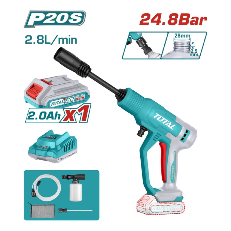 HIDROLAVADORA INALAMBRICA 20V PORTATIL INCLUYE 1 BATERIA 2.0 AH Y CARGADOR SUPER TOTAL (UTPWLI20362)