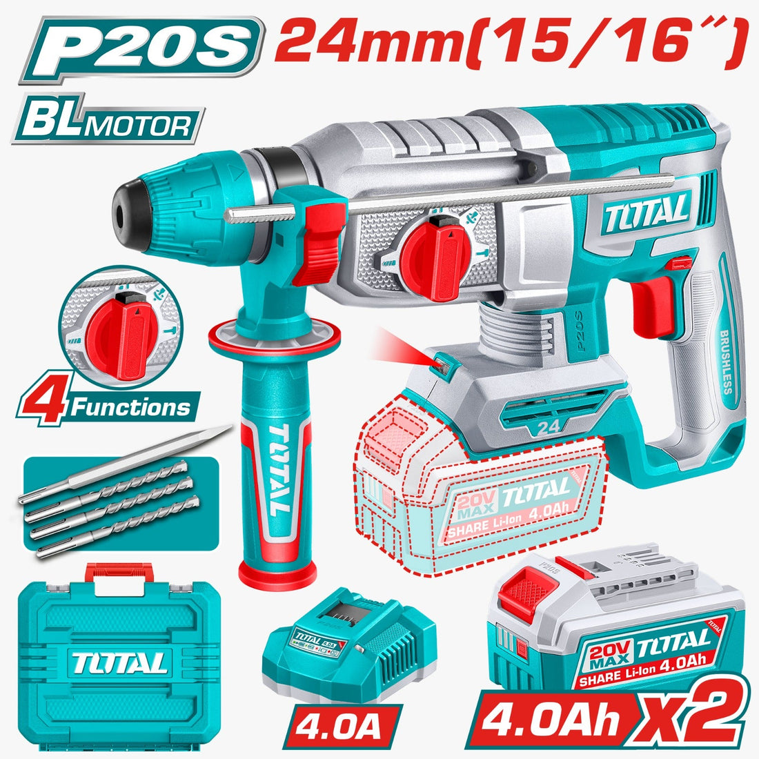 TALADRO ROTOMARTILLO 15/16"  20V SDS PLUS  (UTRHLI202482)