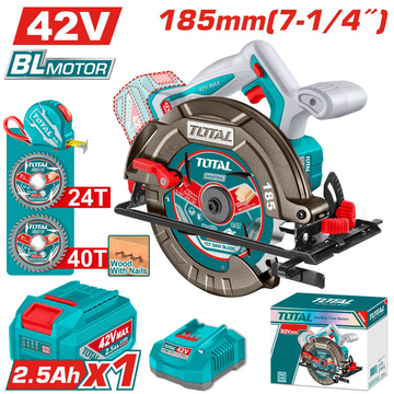 SIERRA CIRCULAR INALAMBRICA 42V 7-1/4" INCLUYE 1 BATERIA 2.5AH, CARGADOR Y ACCESORIOS INDUSTRIAL SUPER TOTAL (UTSLI4218511)