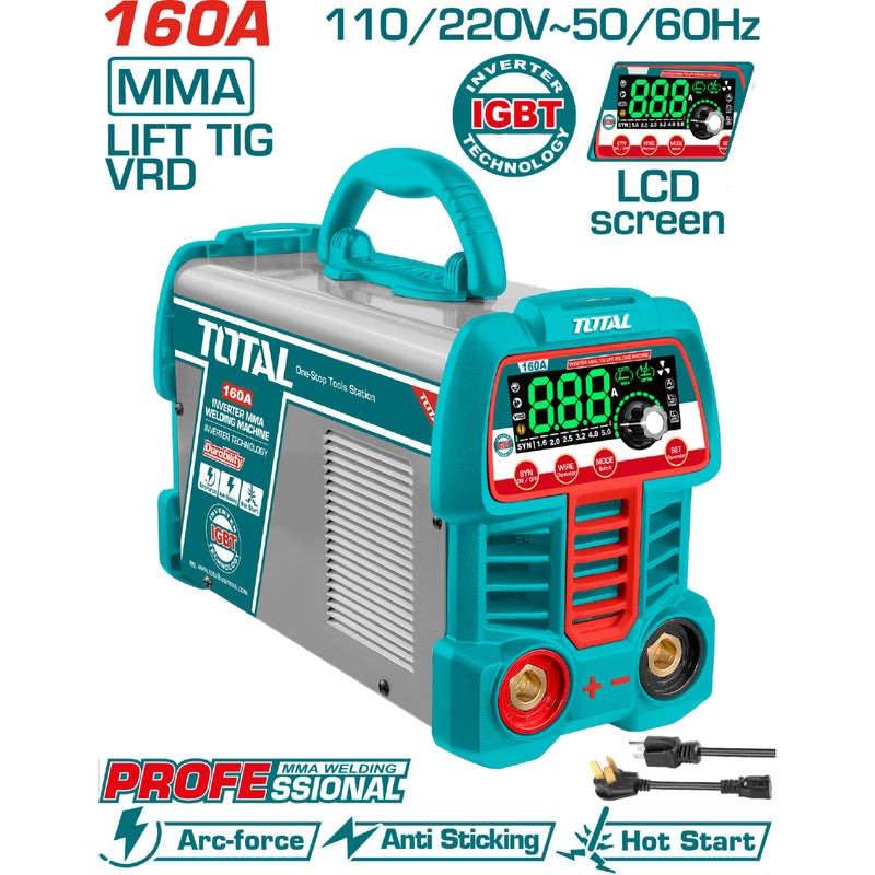 SOLDADOR INVERSOR DIGITAL 160A (MMA-LIFT TIG-VRD) 110-120V INDUSTRIAL SUPER TOTAL (UTW216069)
