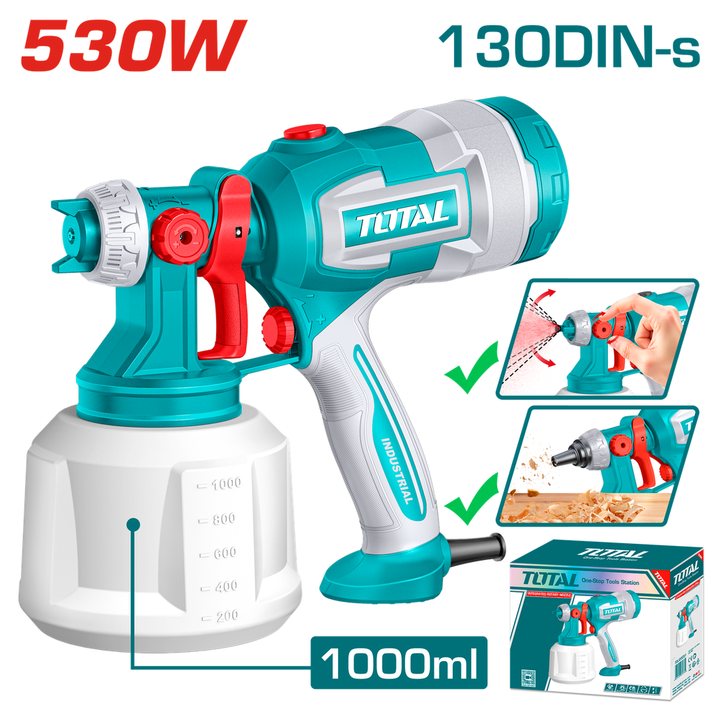 PISTOLA PINTAR ELECTRICA1000ML 530W INCLUYE AGUJA DE LIMPIEZA Y DOS BOQUILLAS SUPER TOTAL (UTT4506)